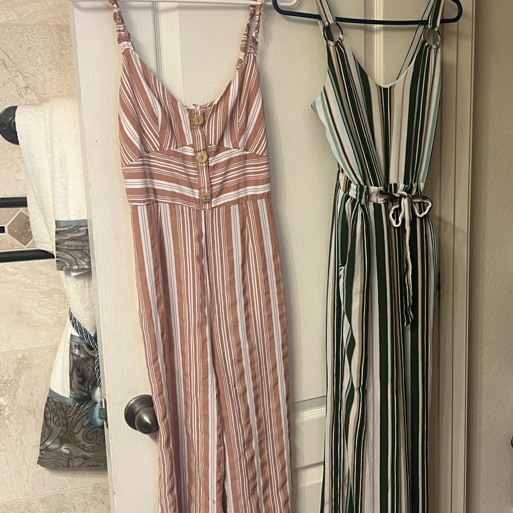 Chic Striped Jumpsuits in Pink and Green